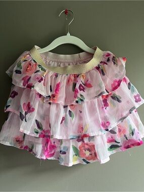 Sonoma Pink Floral Skirt with Gold Elastic Waistband kids girls 6x EUC